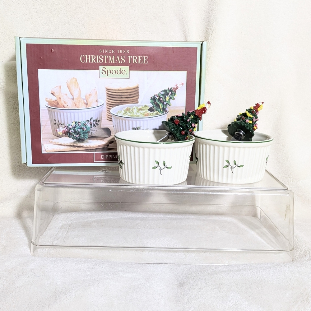 Spode Christmas Tree 4-Piece Dipping Set (2- 4" Bowls 2 Spreaders) Holidays‎